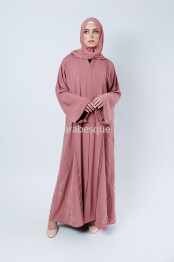 Luxury Nida Embellished Open Abaya with Pleats - 2 Colours