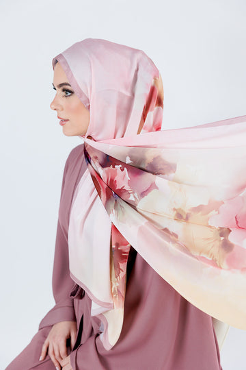 Floral Satin long Hijab