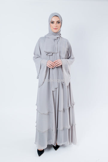 Embellished Chiffon Layered Open Abaya - 3 Colours