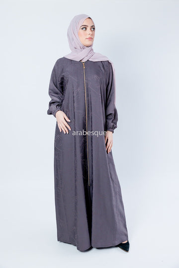 Floral Pattern Zip-Front Abaya - 4 Colours