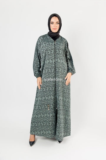 Leaf Pattern Zip-Front Abaya - 4 Colours