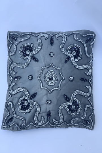 Grey Beaded Cushion Cover