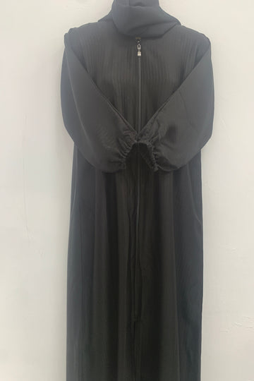 Children Black Striped Zip Abaya