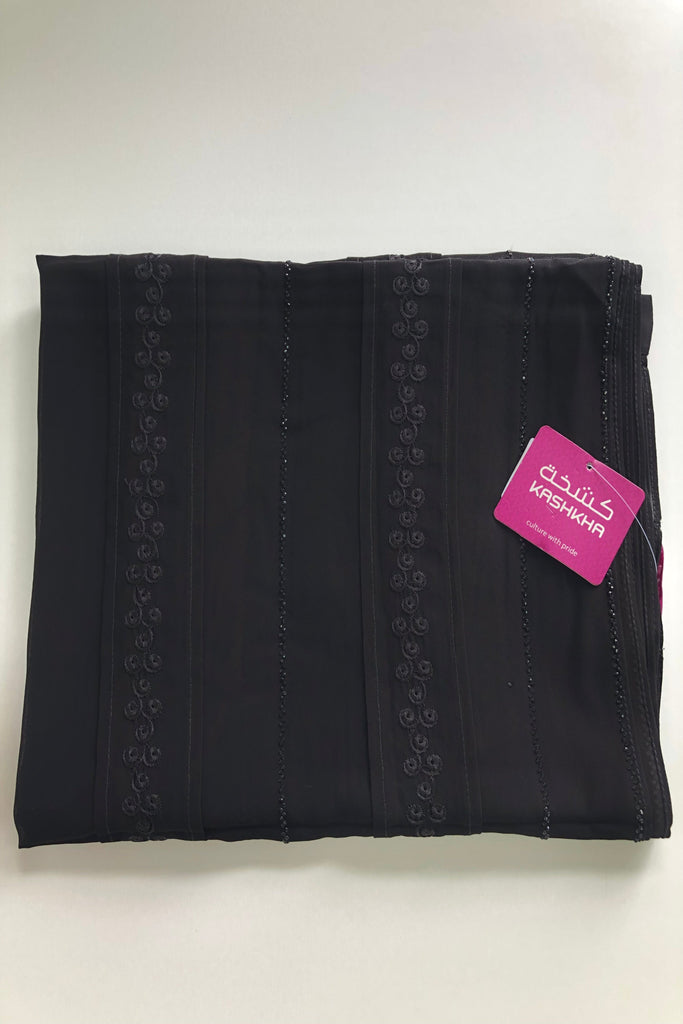 Kashkha Black Diamante Chiffon Long Hijab -  14 Pattern