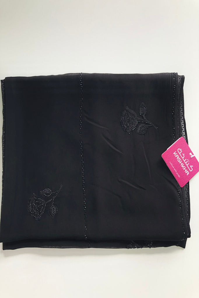 Kashkha Black Diamante Chiffon Long Hijab -  14 Pattern