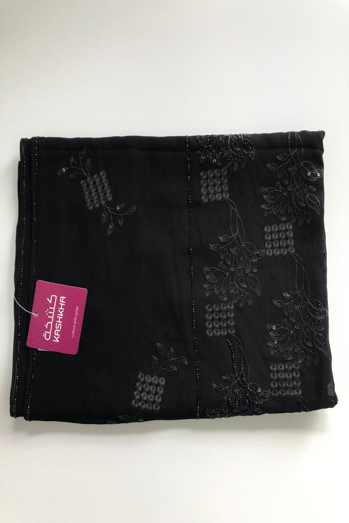 Kashkha Black Diamante Chiffon Long Hijab -  14 Pattern