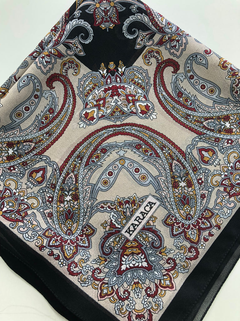 Premium Karaca Paisley Leaf 110cm Crepe Square Hijab