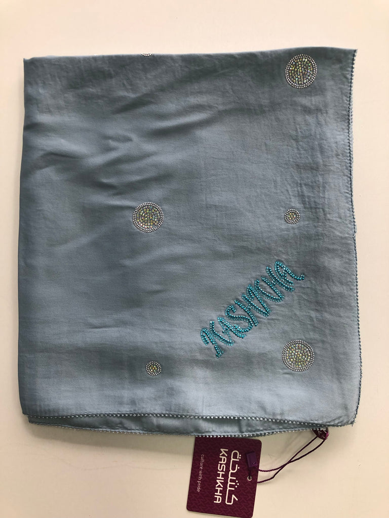 Kashkha 110cm Square Diamante Circle Accents Satin Feel Hijab