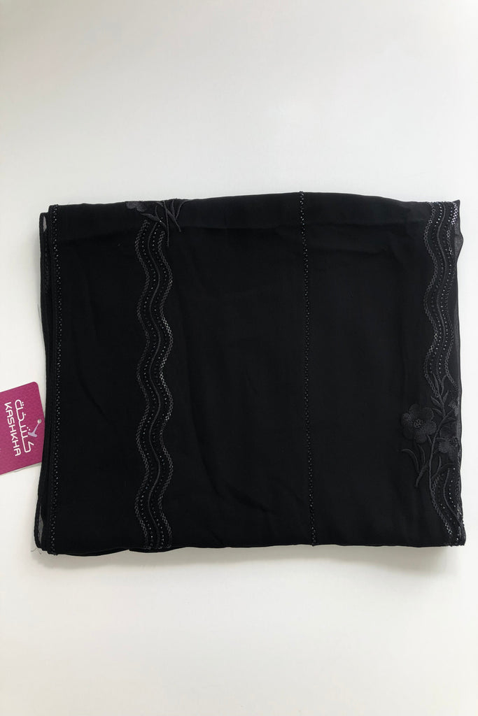 Kashkha Black Diamante Chiffon Long Hijab -  14 Pattern