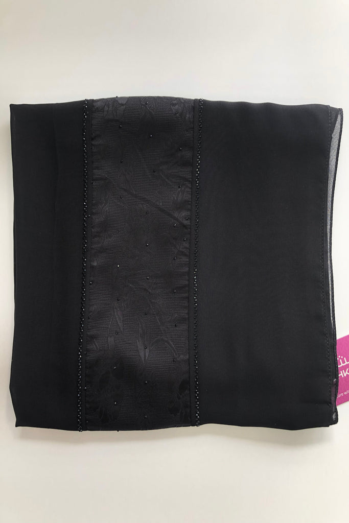 Kashkha Black Diamante Chiffon Long Hijab -  14 Pattern