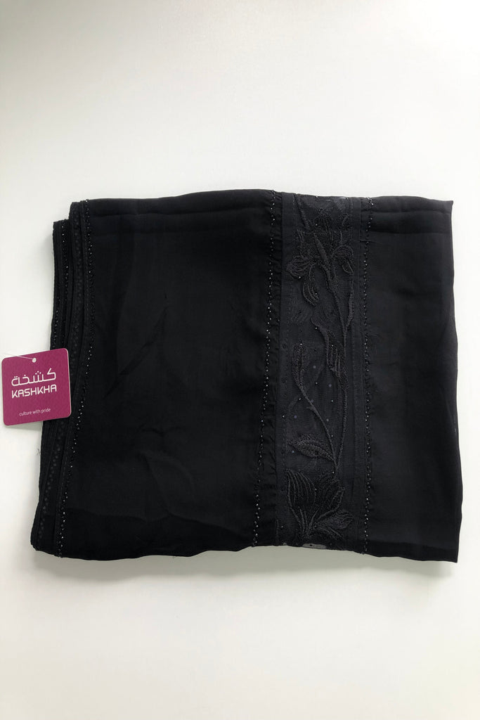 Kashkha Black Diamante Chiffon Long Hijab -  14 Pattern