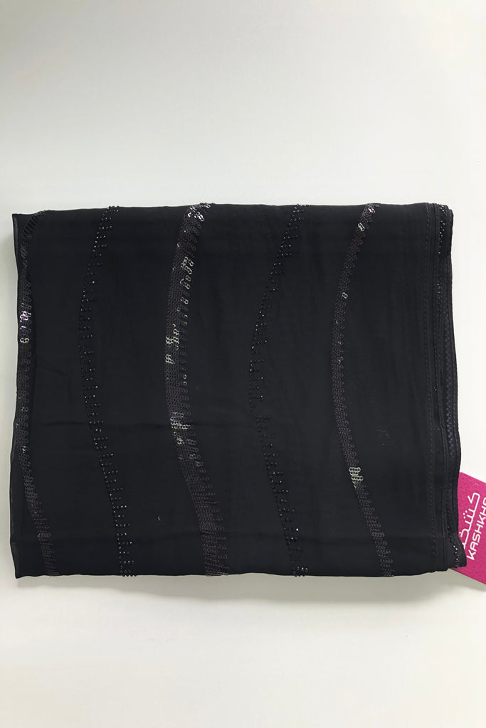Kashkha Black Diamante Chiffon Long Hijab -  14 Pattern