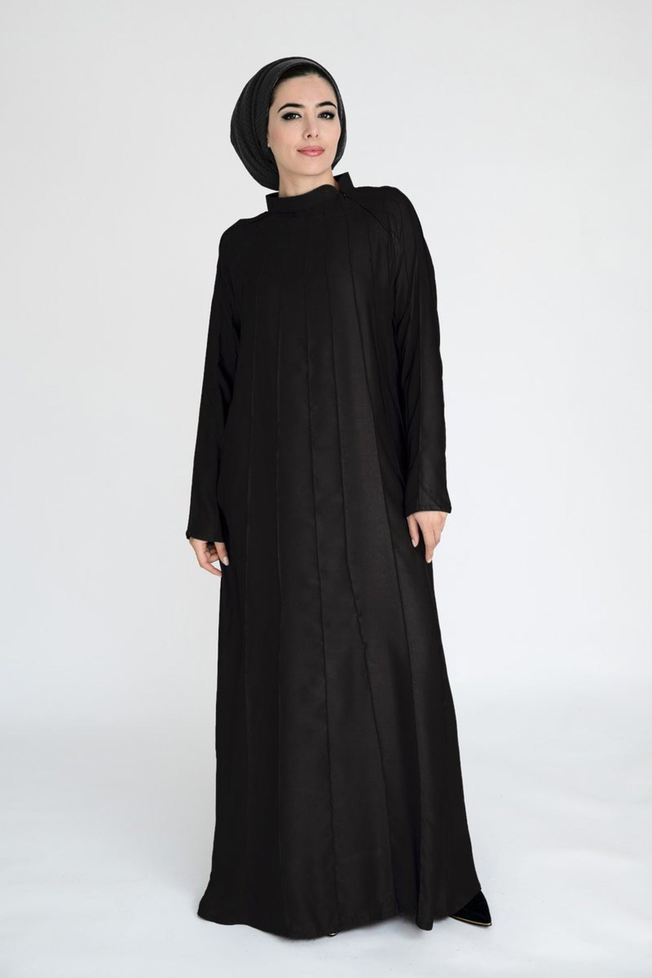 Black Plain Lined Umbrella Cut Closed Abaya