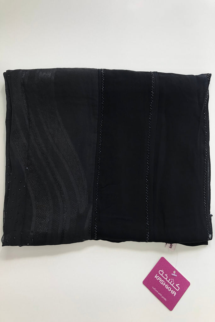 Kashkha Black Diamante Chiffon Long Hijab -  14 Pattern