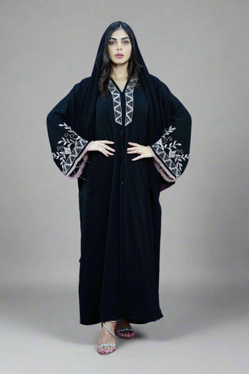 Luxury Embellished Embroidery With Butterfly sleeve open Abaya