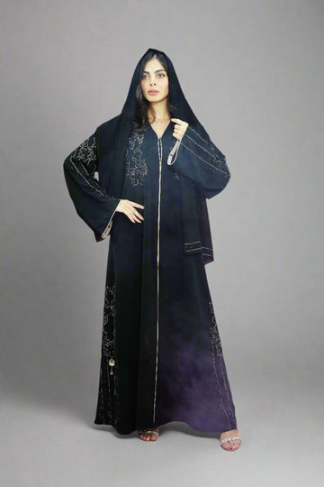 Embroidered Stone work Black Open Abaya