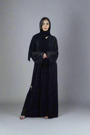 Luxury Black Stone Work Open Chiffon Abaya