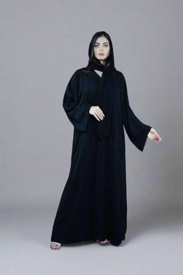 Luxury Black Beaded Open Abaya