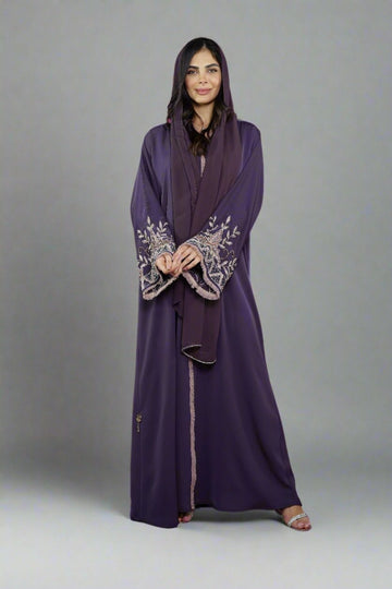 Luxury Floral Beaded Sleeves Open Abaya - 2 Colours