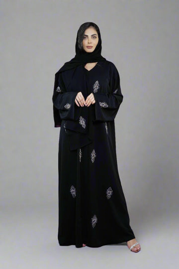 Luxury Geometric Beaded black Open Abaya