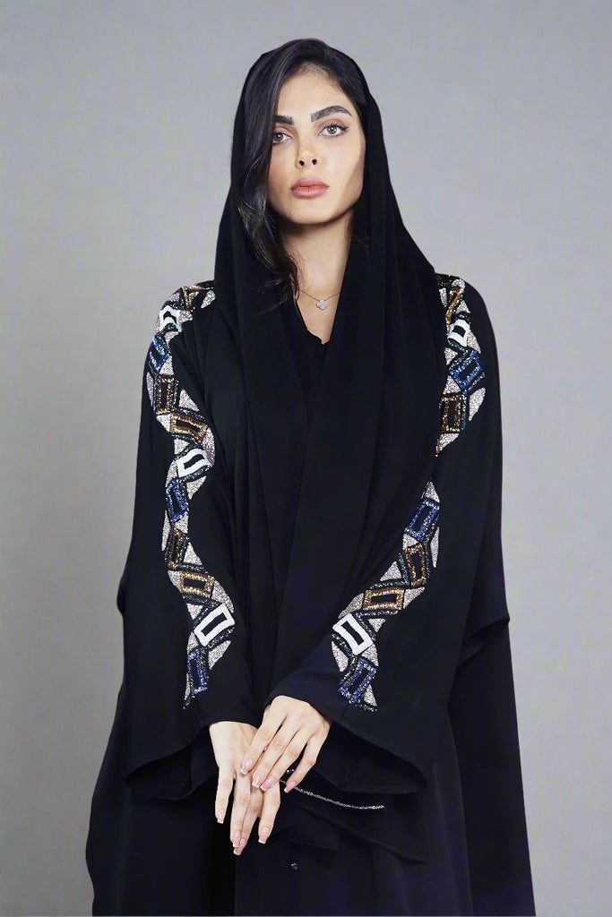 Black Open Abaya – Luxurious Design with Intricate Shape Embroidery