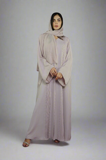 Luxury Striped Open Abaya with Threaded Beadwork detailing - 2 Colours