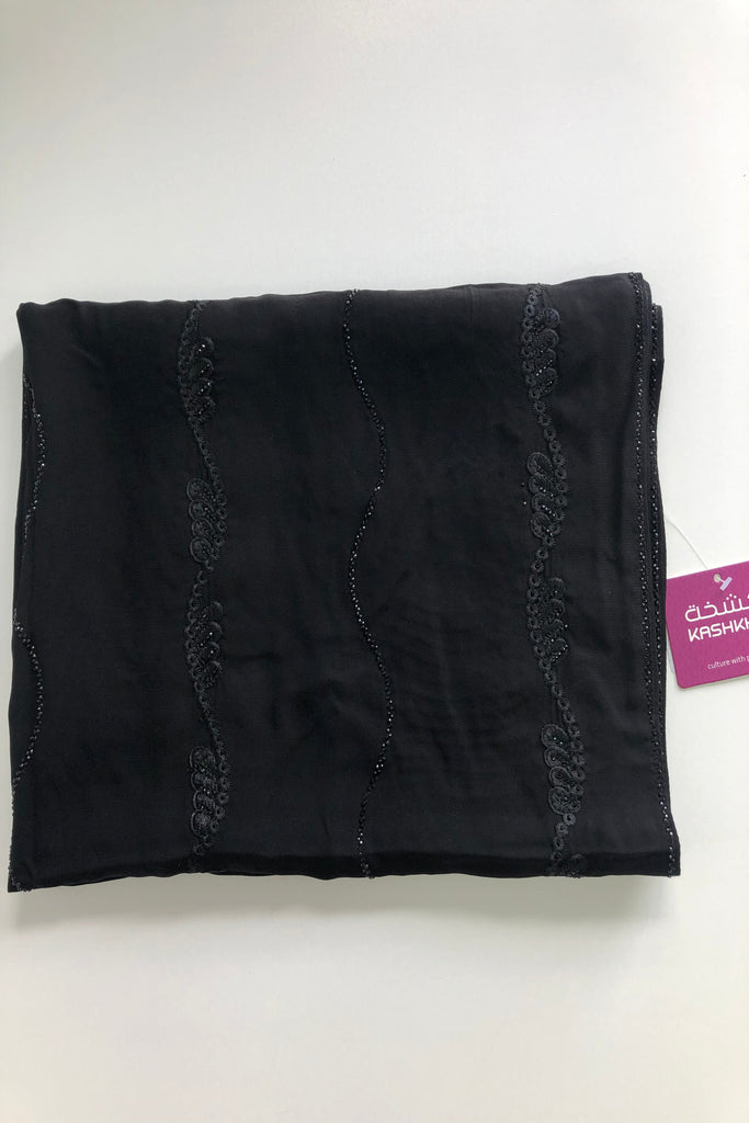 Kashkha Black Diamante Chiffon Long Hijab -  14 Pattern