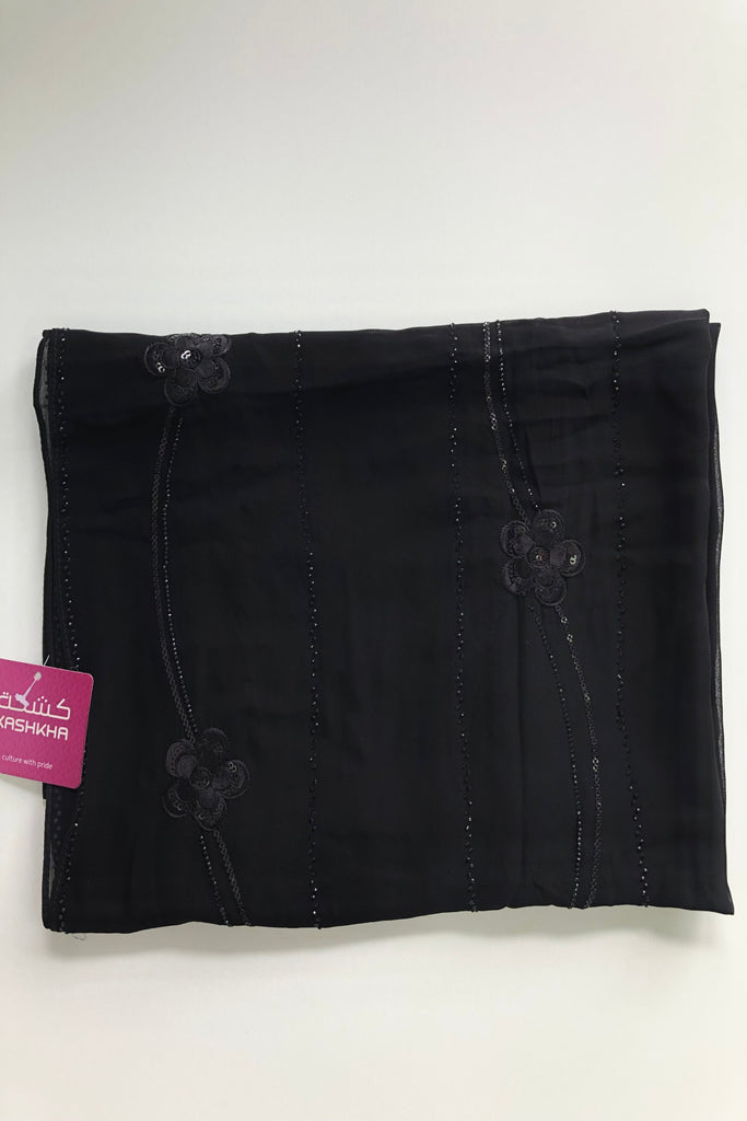 Kashkha Black Diamante Chiffon Long Hijab -  14 Pattern