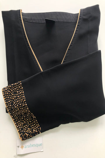 Black Abaya with Gold Trim & Diamante Sleeves