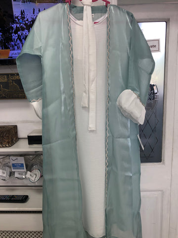 Children's Mint & White Organza Abaya Set – 4-Piece