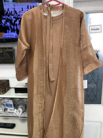 Children's Brown Diamanté Organza Abaya – 4-Piece