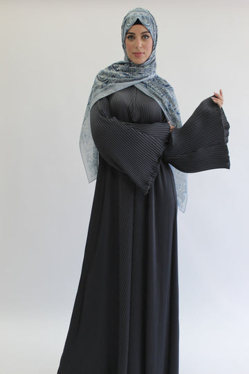Charcoal Plain Pleated Closed Abaya