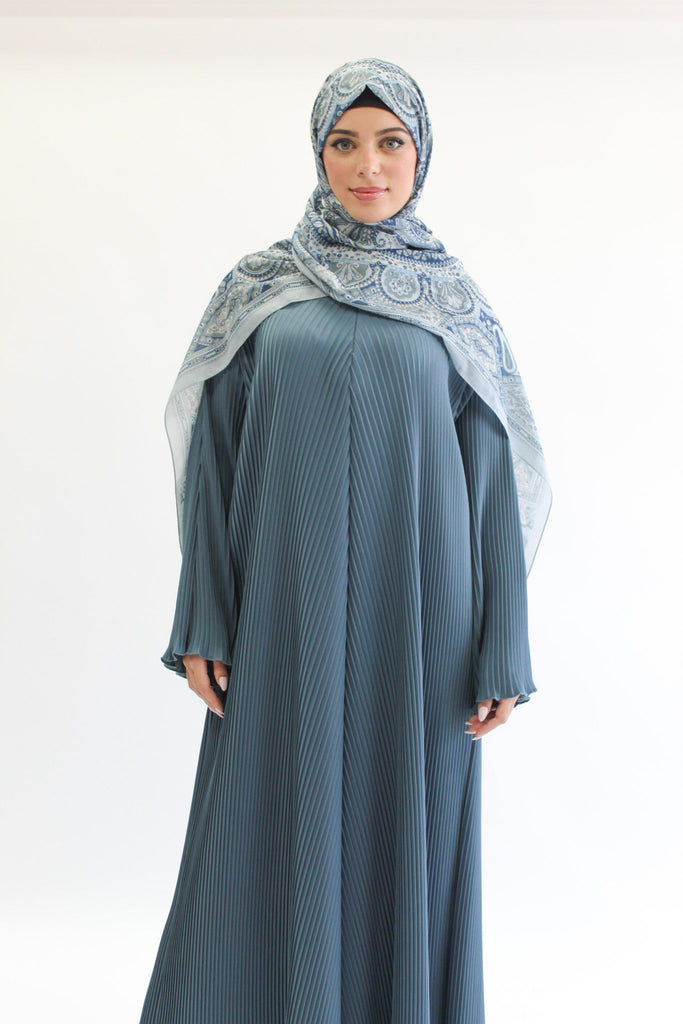 Blue Closed Abaya – Plain Pleated Design