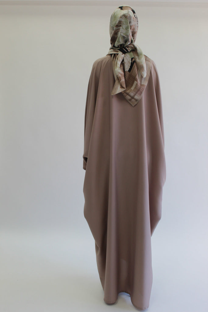 Dark Nude Closed Abaya – Ripple Satin Polyester Batwing Design