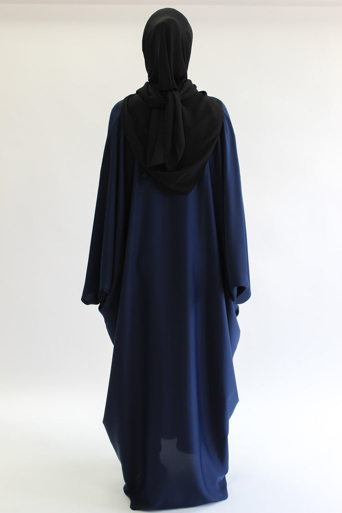 Navy Closed Abaya – Ripple Satin Polyester Batwing Design