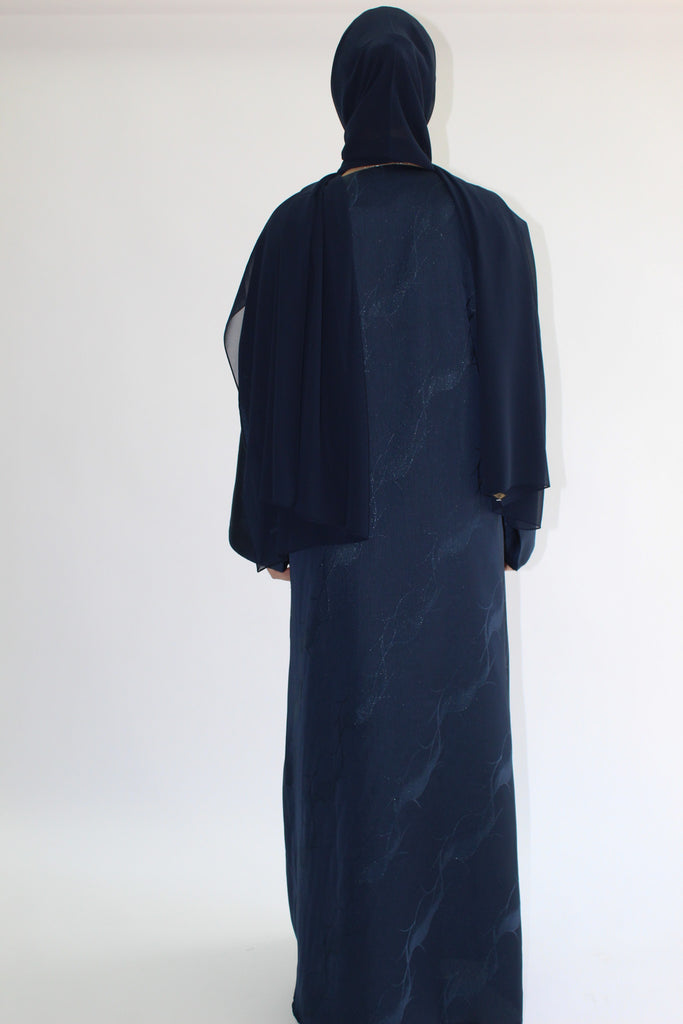 Navy Open Abaya – Patterned Design with Straight Sleeves
