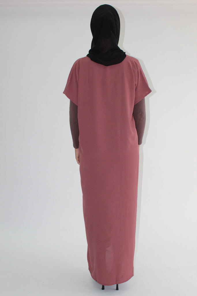 Dusty Rose Crushed Polyester Short Sleeved Dress