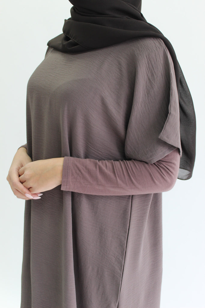 Dark Mink Crushed Polyester Short Sleeved Dress