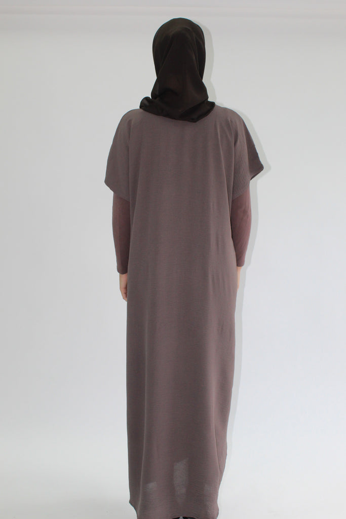 Dark Mink Crushed Polyester Short Sleeved Dress