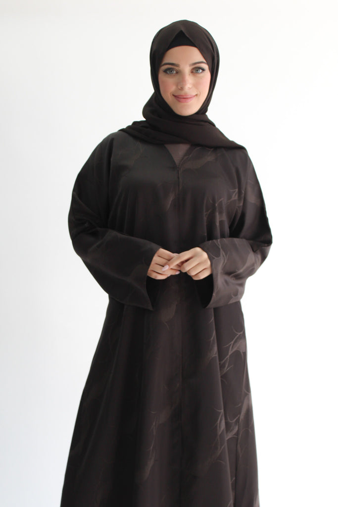 Brown Open Abaya – Patterned Design with Straight Sleeves