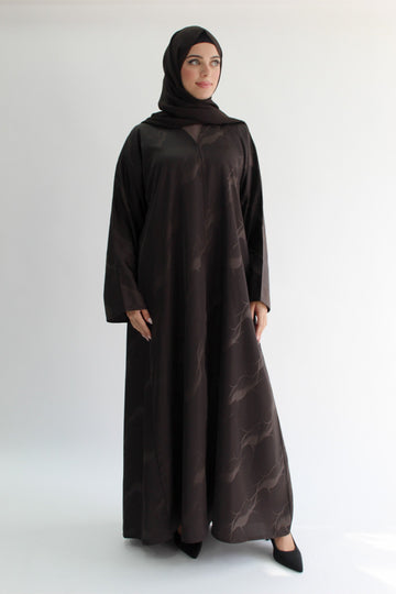 Brown Pattern Plain Flat Sleeves Open Abaya
