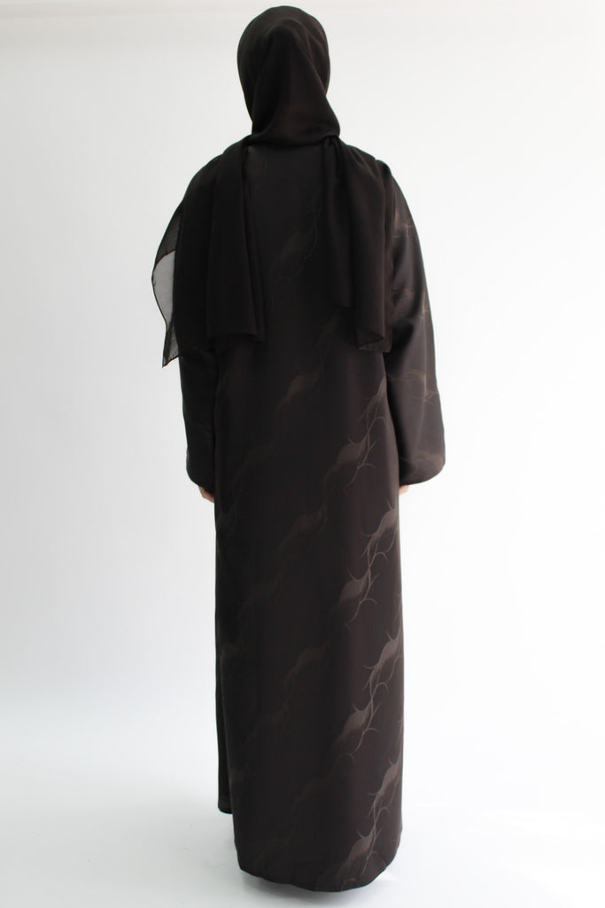Brown Open Abaya – Patterned Design with Straight Sleeves