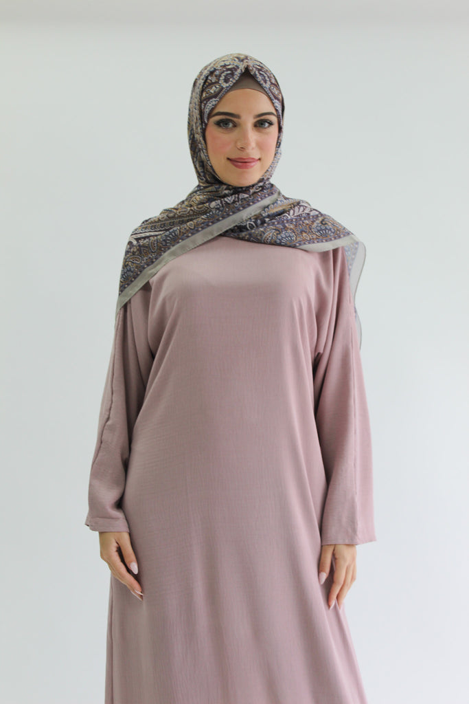 Dusty Mauve Closed Abaya - Crushed Polyester Fabric with Pocket