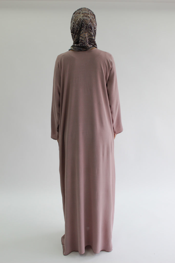 Dusty Mauve Closed Abaya - Crushed Polyester Fabric with Pocket