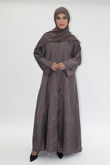 Dark Mink Open Abaya – Patterned Design with Straight Sleeves