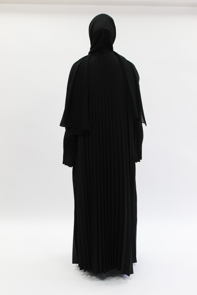 Black Open Abaya – Luxury Pleated Design