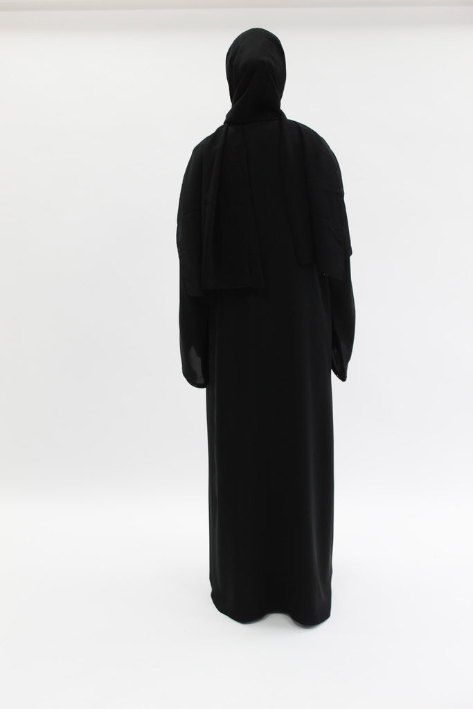 Black Open Abaya - 3D Floral Detailing and Beadwork