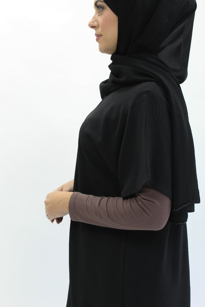 Black Crushed Polyester Short Sleeved Dress