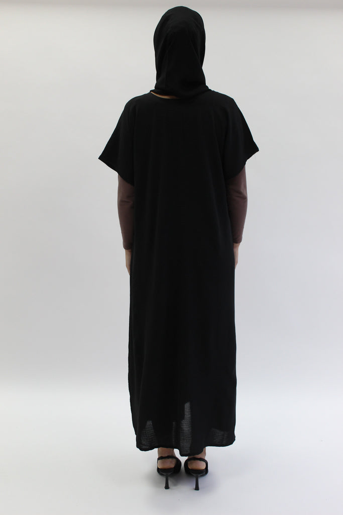 Black Crushed Polyester Short Sleeved Dress