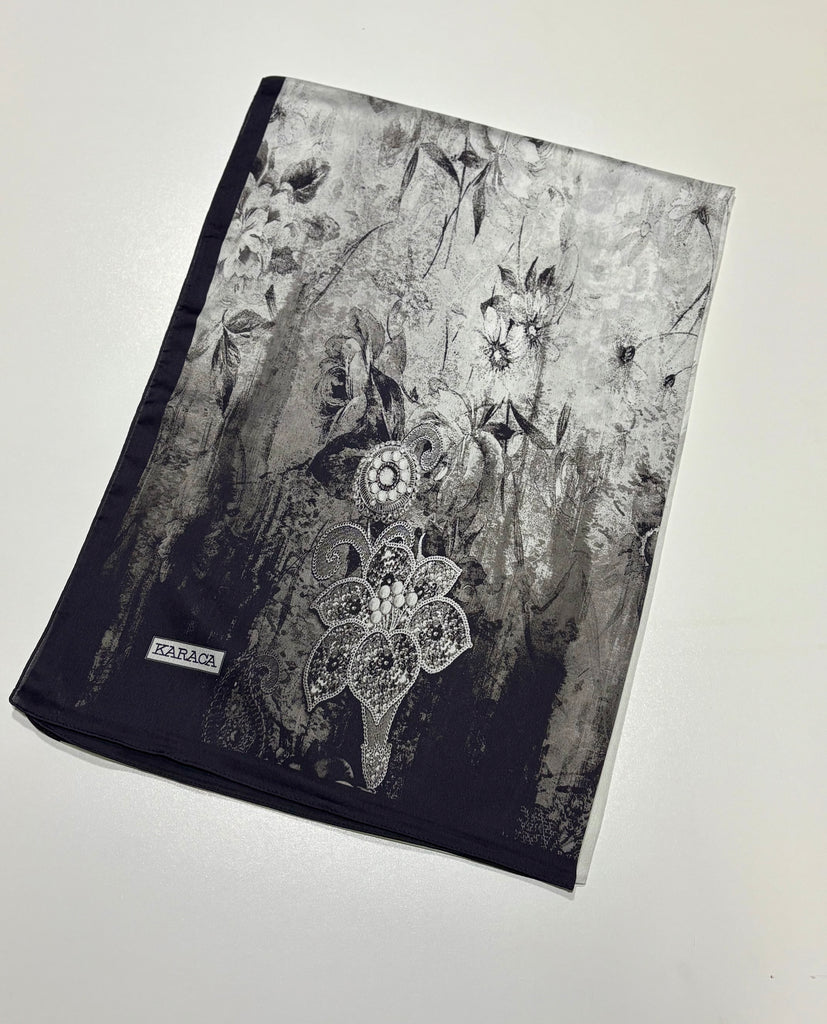 Premium Karaca Ornamental Floral Damask Satin Long Hijab